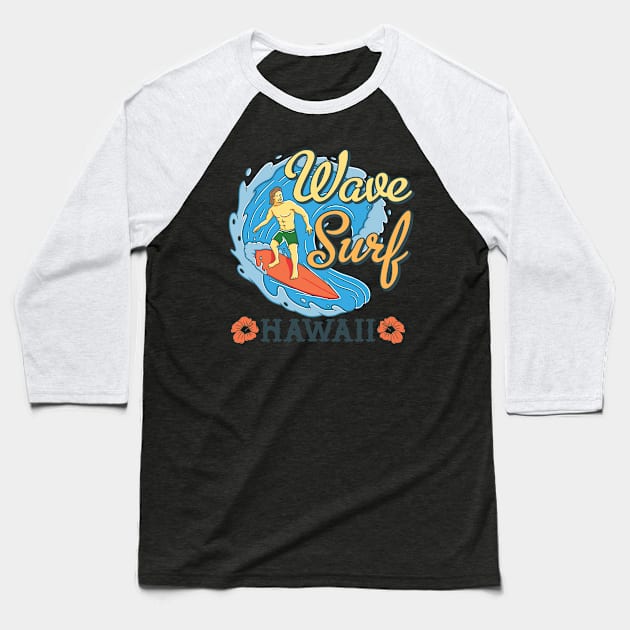 Wave Surf Hawaii Baseball T-Shirt by JabsCreative